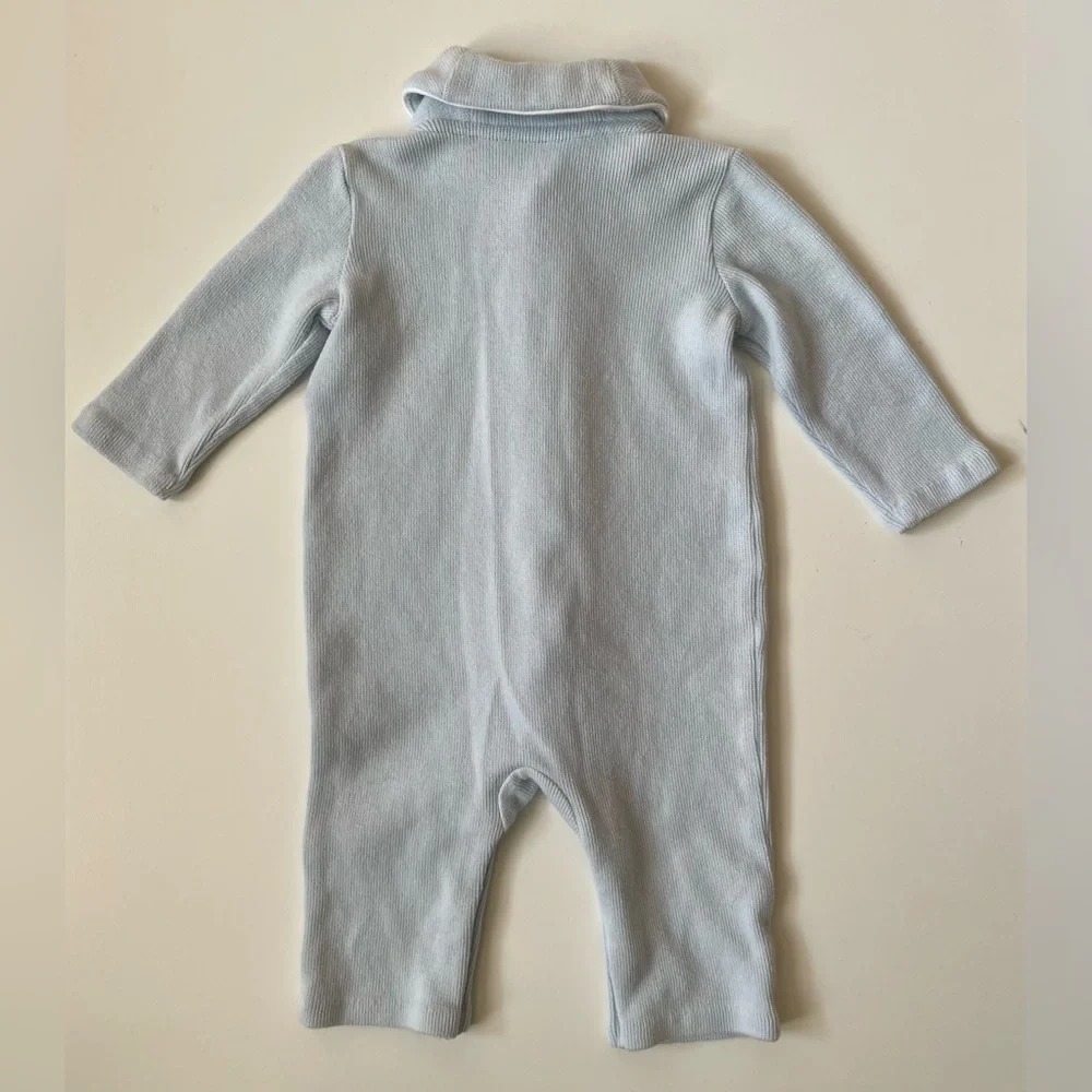 Ralph Lauren Childrenswear Unisex French Rib Shawl Light Blue Coverall - 6M
